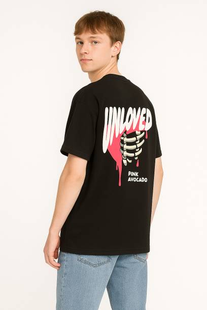 Men Graphic Print Round Neck Polycotton Black T-Shirt