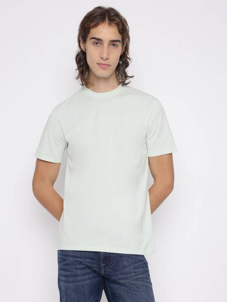 GUESS Solid Men Crew Neck Green T-Shirt