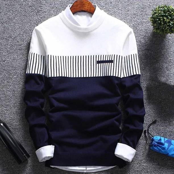Try This Men Colorblock Round Neck Cotton Blend White T-Shirt