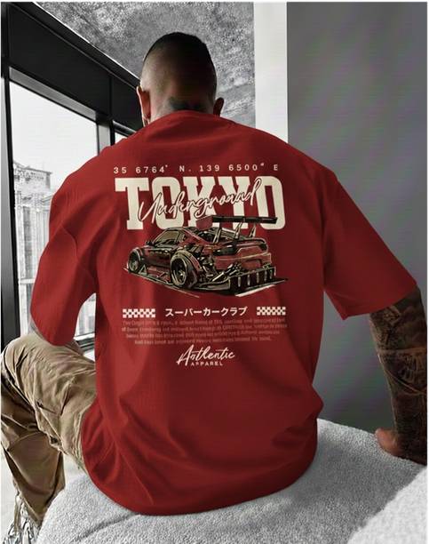 Men Self Design Round Neck Cotton Blend Red T-Shirt