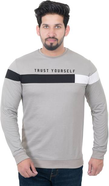 E-MAX Men Typography Crew Neck Polyester Grey T-Shirt