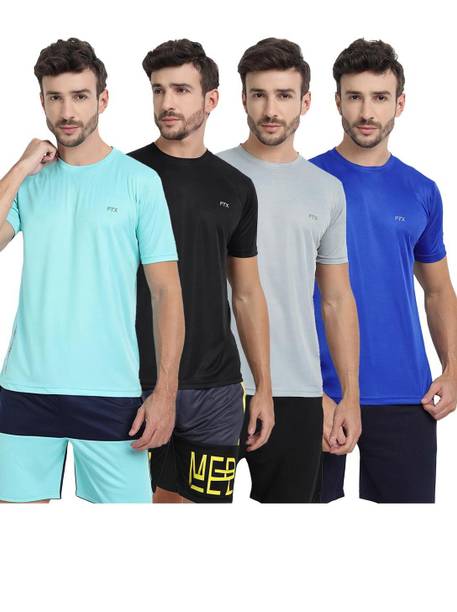 Pack Of 4 Men Solid Round Neck Polyester Silver, Light