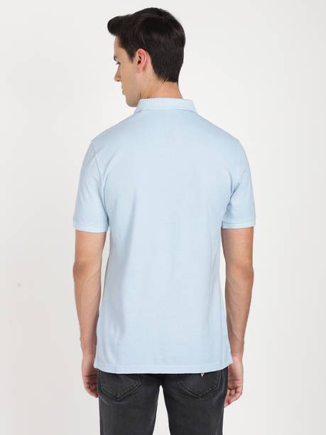 GUESS Solid Men Polo Neck Light Blue T-Shirt