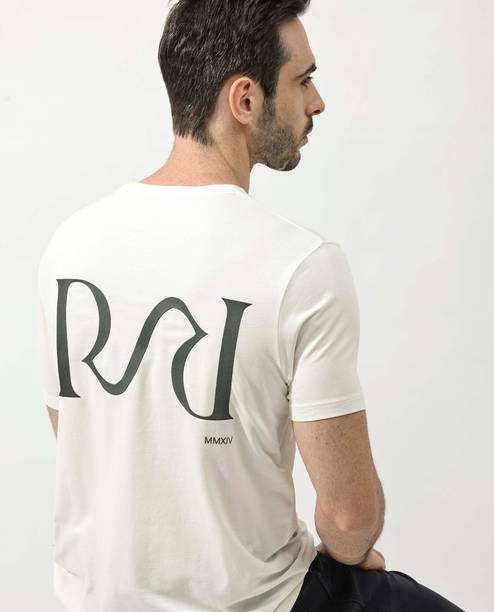 Men Typography Round Neck Cotton Blend White T-Shirt