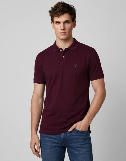 Men Solid Polo Neck Cotton Blend Maroon T-Shirt