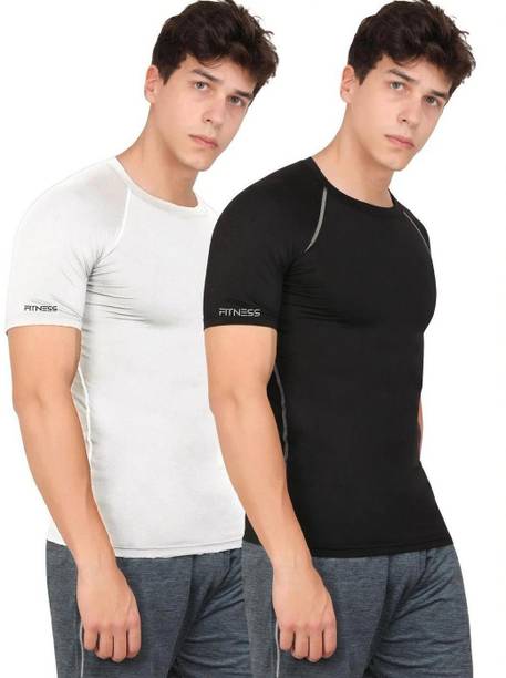 Pack of 2 Men Solid Round Neck Polyester White, Black T-Shirt