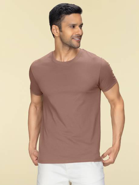 Pack of 1 Pace Intellieaze Men Solid Crew Neck Pure Cotton Brown T-Shirt Price in India