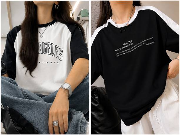 Women Colorblock Round Neck Cotton Blend Multicolor T-Shirt