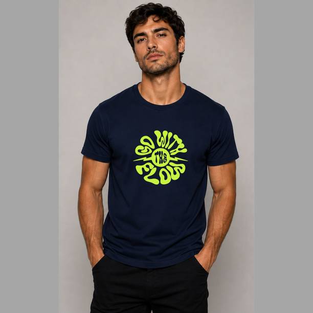 Streetdrvn Men Printed Round Neck Cotton Blend Blue T-Shirt
