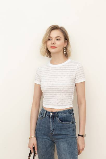 Urbanic Printed Women Round Neck White T-Shirt