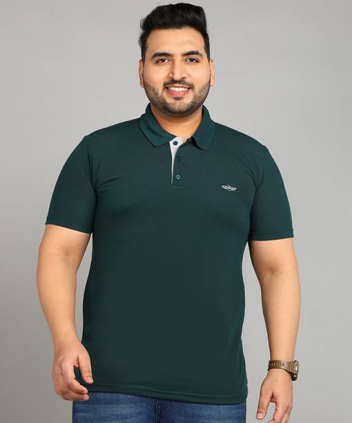 METRONAUT PLUS Plus Size Men Solid Polo Neck Polycotton Dark Gree