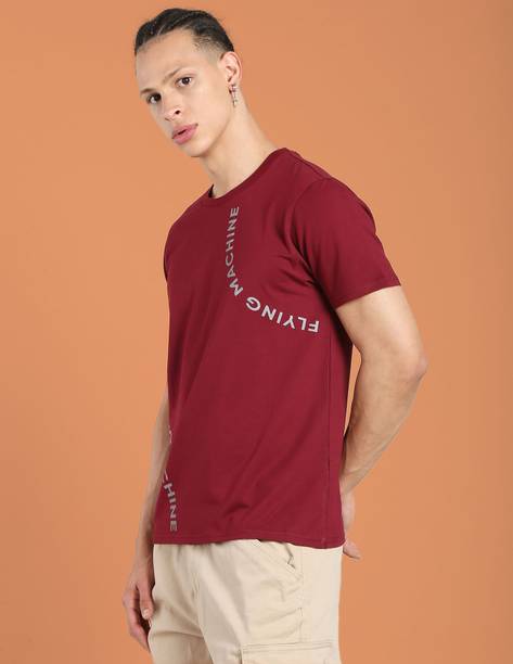 Men Typography Round Neck Cotton Blend Red T-Shirt