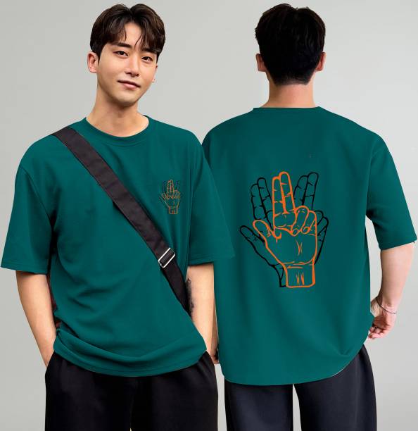 Men Printed Round Neck Poly Cotton Dark Green T-Shirt Price in India