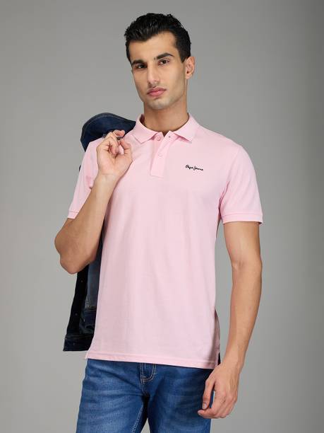 Men Self Design Polo Neck Polycotton Pink T-Shirt