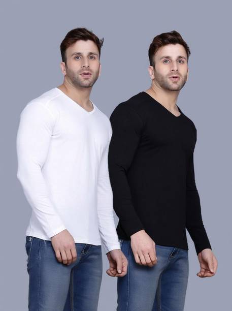 Pack of 2 Men Solid V Neck Pure Cotton Multicolor T-Shirt