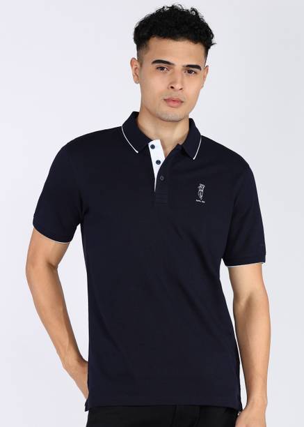 Men Solid Polo Neck Polycotton Dark Blue T-Shirt