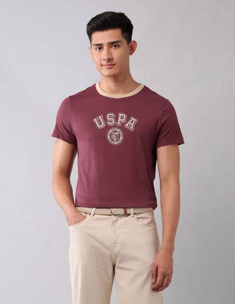 Men Graphic Print Crew Neck Pure Cotton Purple T-Shirt