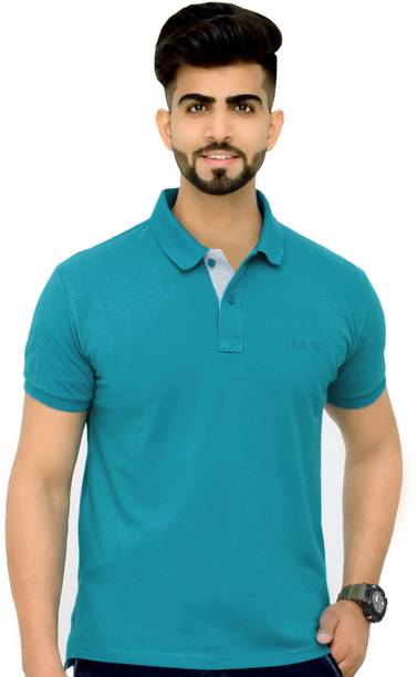 Men Solid Polo Neck Cotton Blend (220 gsm) Green T-Shirt