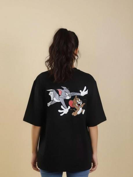 Women Graphic Print Round Neck Organic Cotton Black T-Shirt