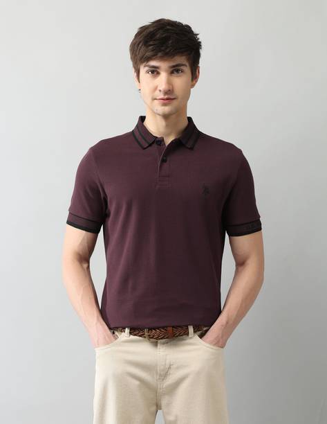 Men Solid Polo Neck Pure Cotton Red T-Shirt
