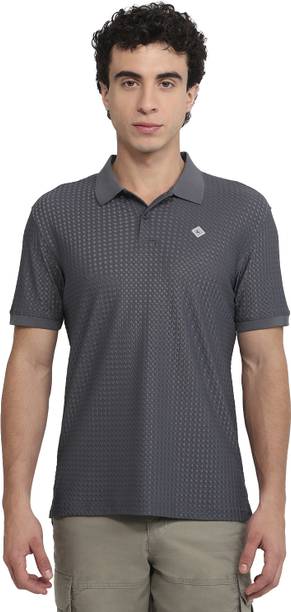Men Self Design Polo Neck Pure Cotton Grey T-Shirt