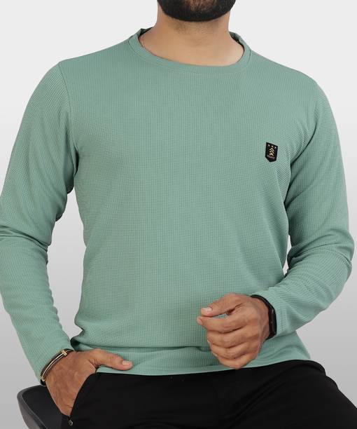 VeBNoR Men Self Design Round Neck Polyester Light Green T-Shirt