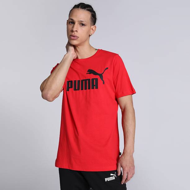 ESS Logo Tee Men Solid Crew Neck Pure Cotton Red T-Shirt