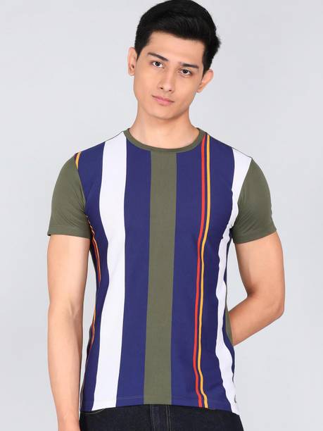 Men Striped Round Neck Polycotton Multicolor T-Shirt