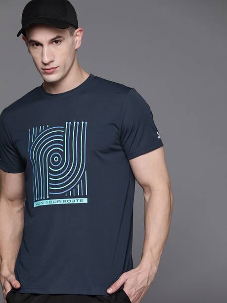 Men Printed Round Neck Polyester Blue T-Shirt