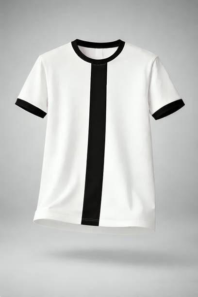 Men Colorblock Round Neck Pure Cotton White, Black T-Shirt