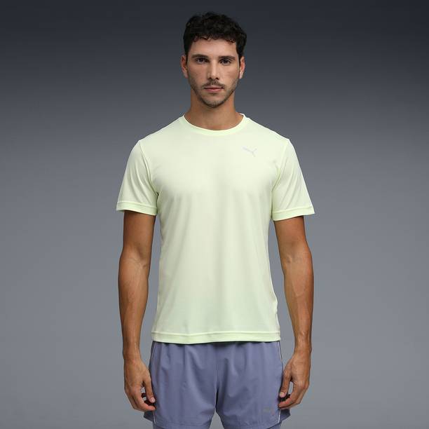 Men Solid Crew Neck Polyester Green T-Shirt
