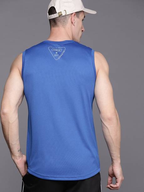 Men Self Design Round Neck Polyester Blue T-Shirt