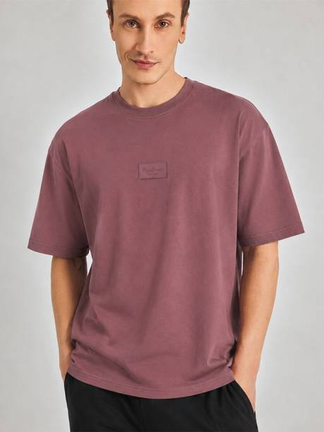 Men Solid Round Neck Polycotton Pink T-Shirt