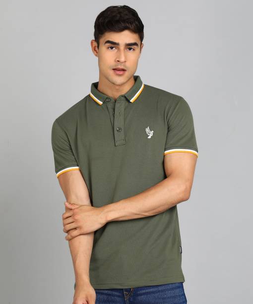 Men Solid Polo Neck Cotton Blend Dark Green T-Shirt Price in India
