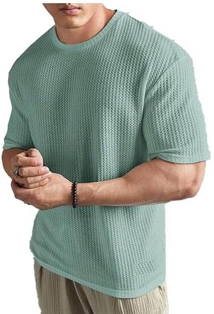 Men Solid Crew Neck Polyester Light Green T-Shirt