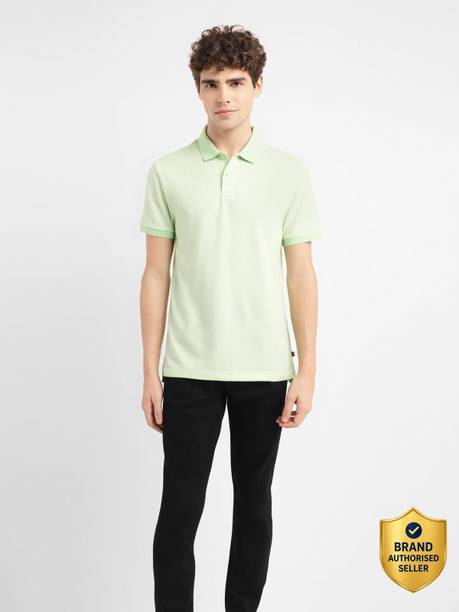 LEVI'S Men Geometric Print Polo Neck Cotton Blend Green T-Shir...