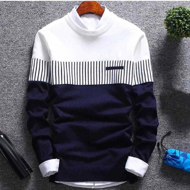 Men Colorblock Round Neck Cotton Blend Navy Blue T-Shirt