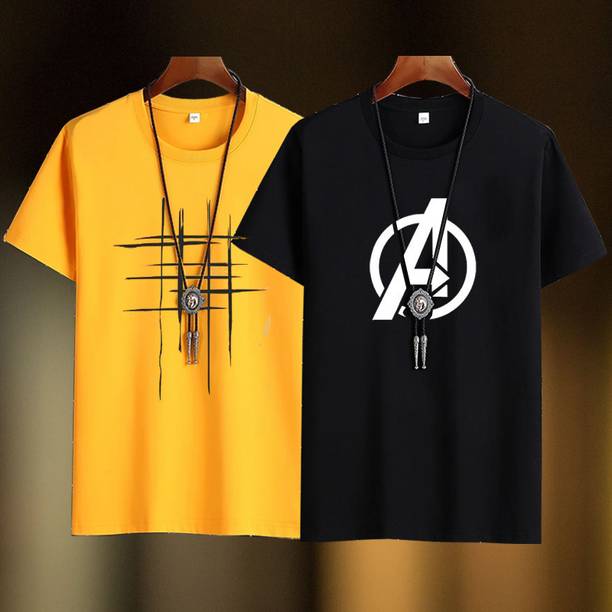 Pack of 2 Men Solid Round Neck Cotton Blend Multicolor T-Shirt