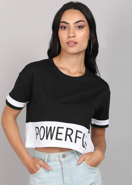 METRONAUT By Flipkart Printed Women Round Neck Cotton Blend Black T-Shirt