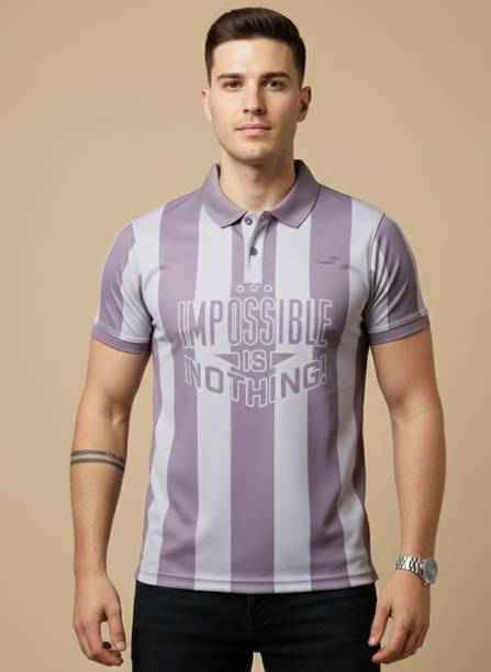 Men Self Design Polo Neck Polyester Purple T-Shirt