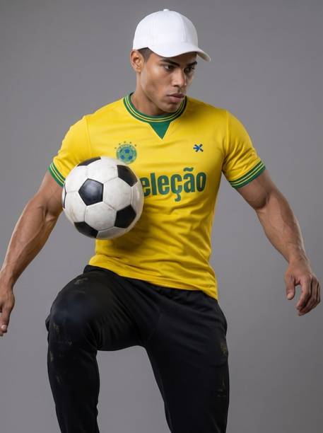 Men Printed Round Neck Polyester Yellow T-Shirt