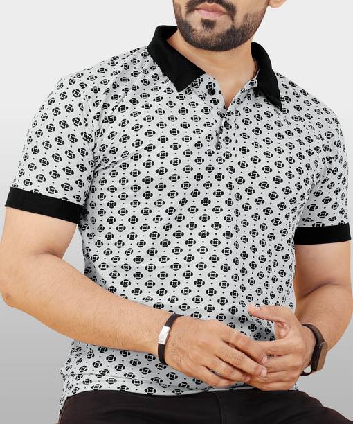VeBNoR Men Printed Polo Neck Polyester Grey T-Shirt