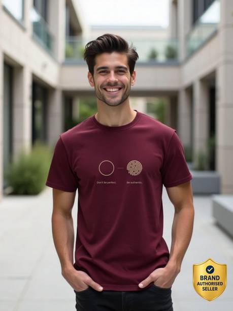 NOBERO Men Printed Crew Neck Pure Cotton Maroon T-Shirt