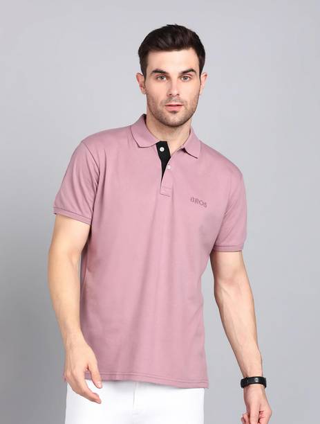 Men Solid Polo Neck Cotton Blend Pink T-Shirt