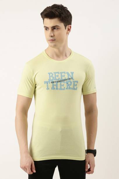 Men Typography Round Neck Polycotton Yellow T-Shirt