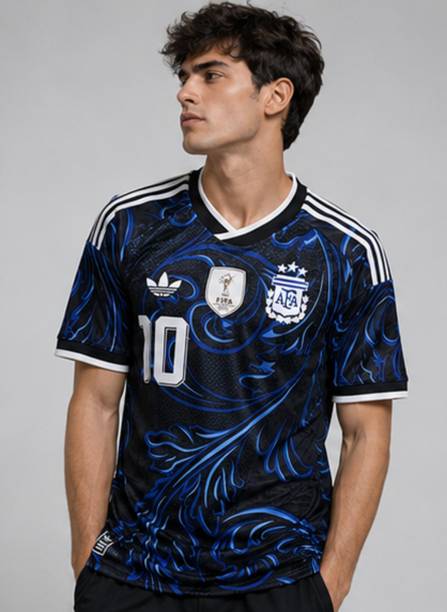 Men Printed V Neck Polyester Blue T-Shirt