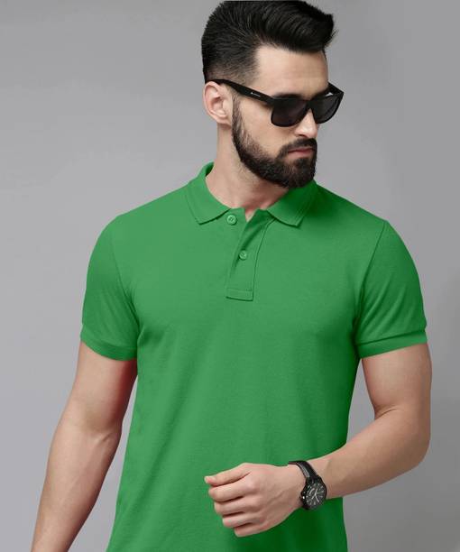 Men's Solid Polo Neck Cotton Blend Blue T-Shirt