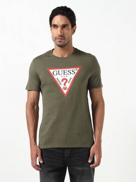 GUESS Printed Men Round Neck Green T-Shirt