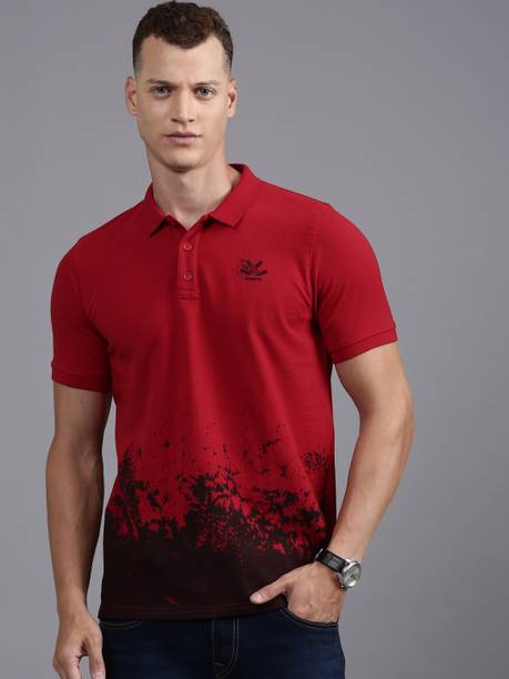 Men Printed Polo Neck Cotton Blend Red T-Shirt