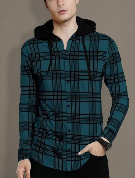 Men Colorblock Hooded Neck Cotton Blend Blue T-Shirt
